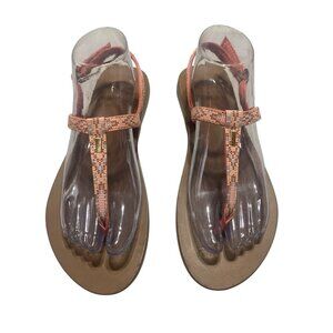 Reef Sandals Women Size 9 Orange Flip Flops Thong Buckle Southwest Aztec Print